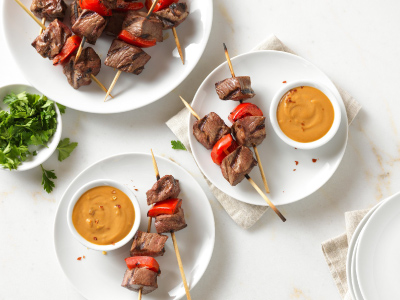 Beef Bites with Peanut-Bourbon Sauce